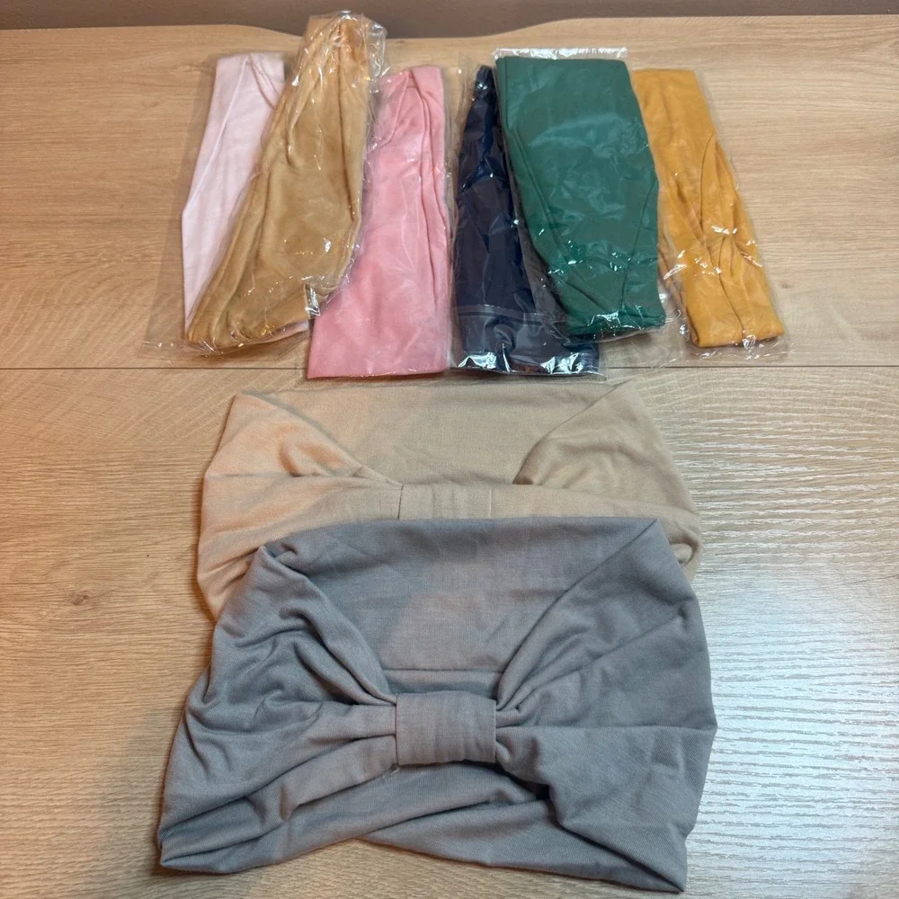 NEW 8 Pack Wide Jersey Knit Turban Knot Headbands Assorted Colors Hair Wraps